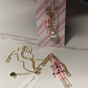 Betsey Johnson Set NWT Pink Nutcracker Necklace and Earring Set Holiday